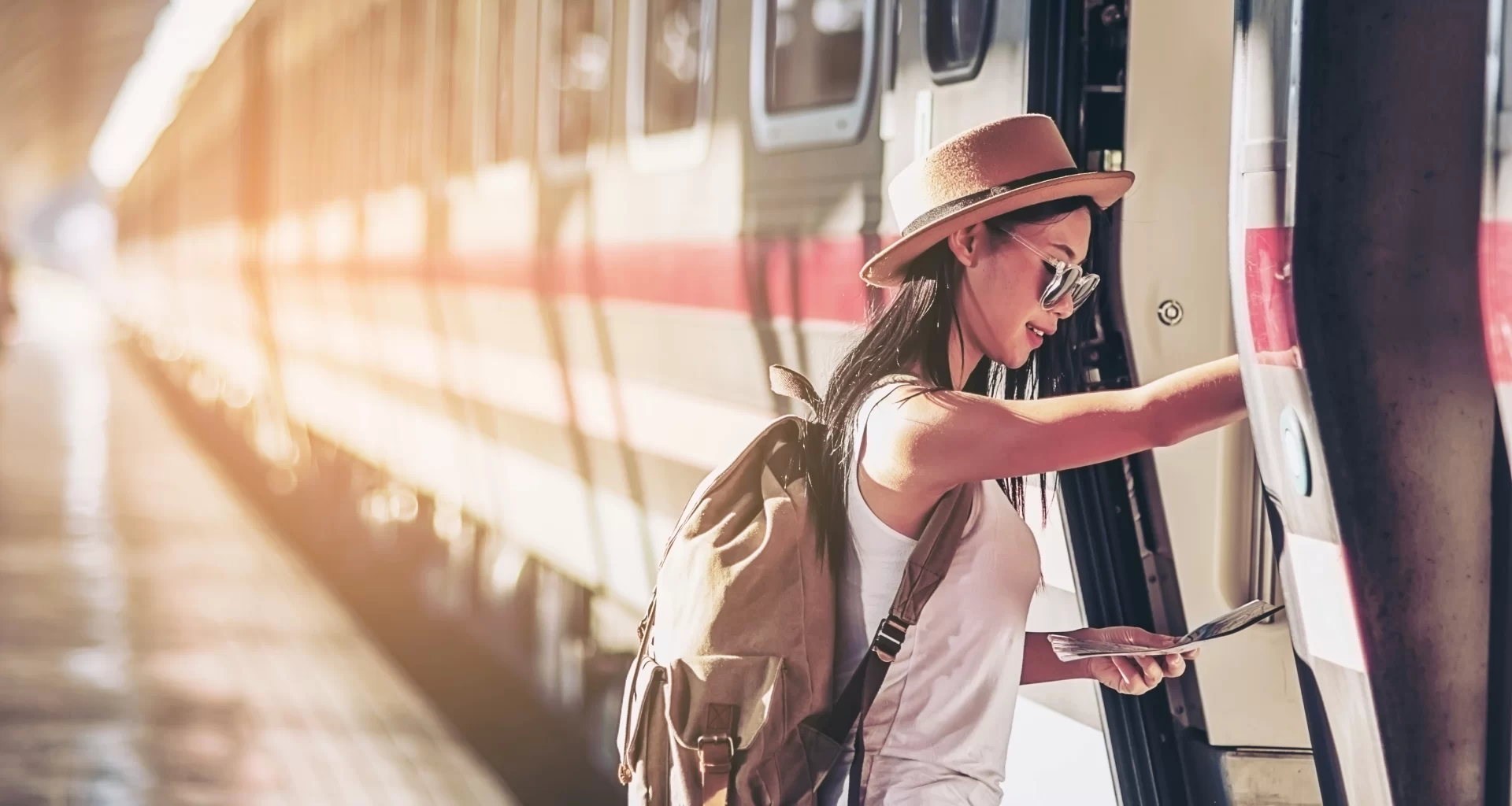 traveler using her travel pass