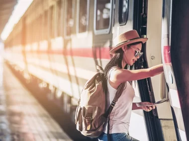 traveler using her travel pass