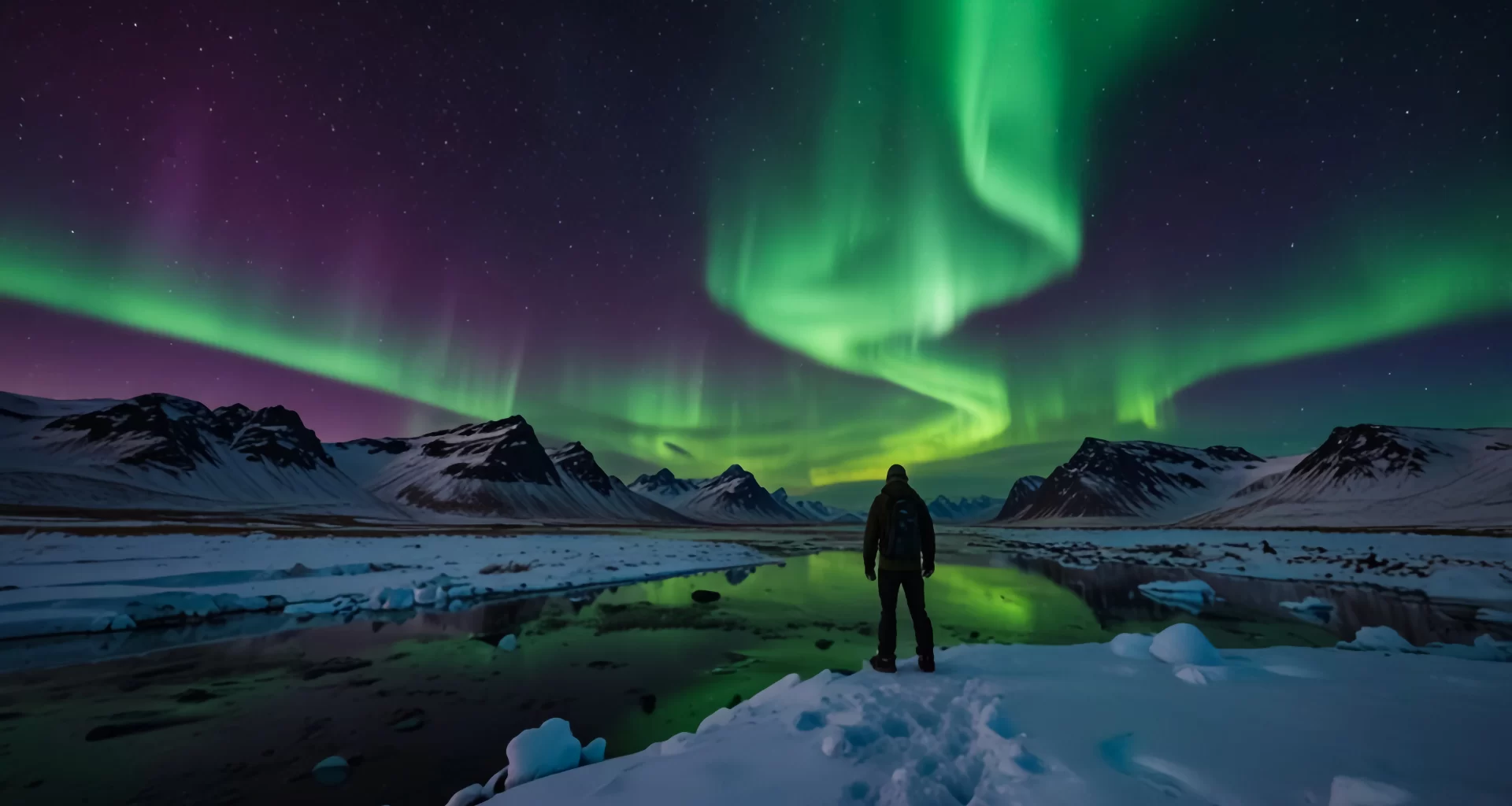 Solo holidays traveler experiencing the Northern Lights in Iceland